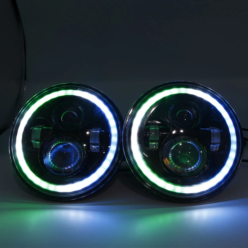 Круглсветодиодный светодиодные фары 7 дюймов RGB DRL кольцо Ореола ангельские