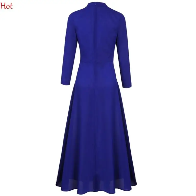 Популярное женское шифоновое платье с длинным рукавом высокая талия Длинное