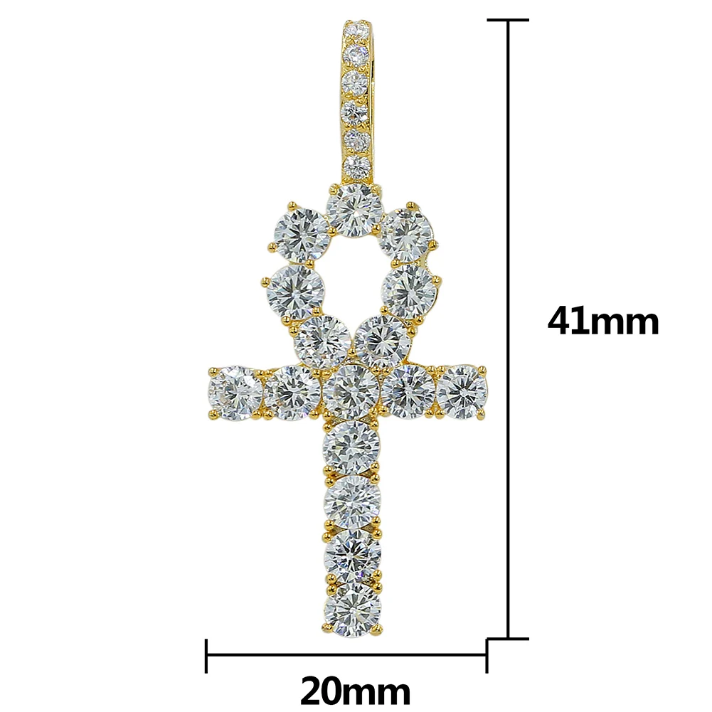 TOPGRILLZ Iced Zircon Ankh Cross Necklace Set Bling CZ Egypt Cross Necklace 20" 24" Hip Hop Jewelry