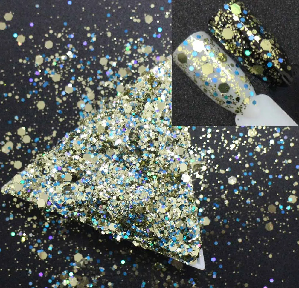 S266 10 г/упак., 8 вариантов! Смешанные размеры шестигранники формы блестки, роскошные золотые цвета блестящие ломтики 3D ногтей художественные блестки пайетки - Цвет: S266