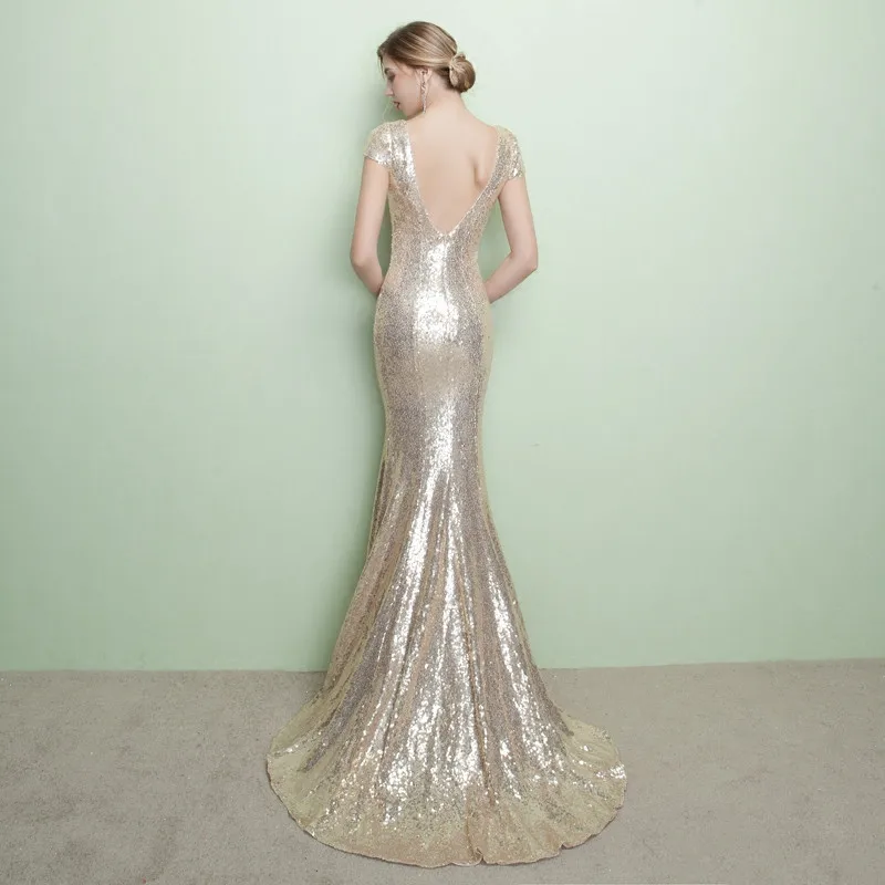 Vestidos De Festa Vestido Longo Para Casamento длинные золотые вечерние платья с блестками глубоким