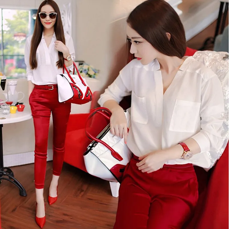Летние изысканные шифоновые костюмы блузка рубашка брюки с девятью точками