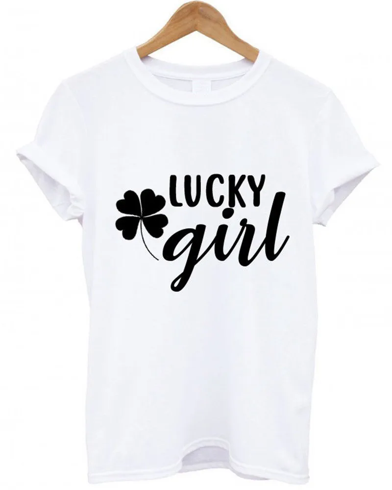 LUCKY GIRL/LUCKY BOY футболки с логотипом парные девушки Веселый комплект футболка Прямая