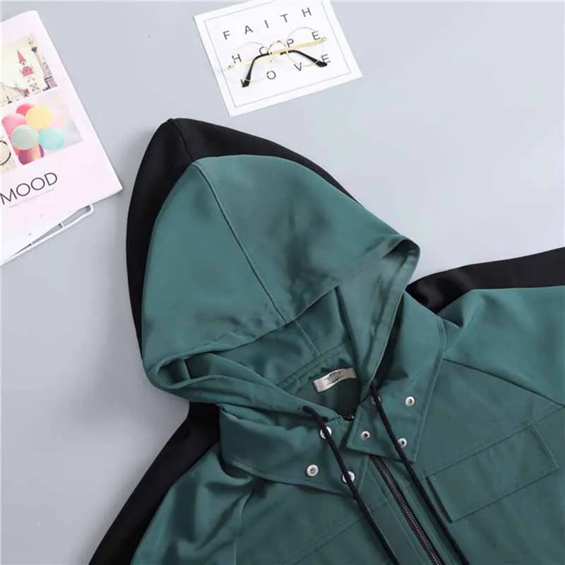 Женский Длинный тренчкот с капюшоном повседневная приталенная ветровка на