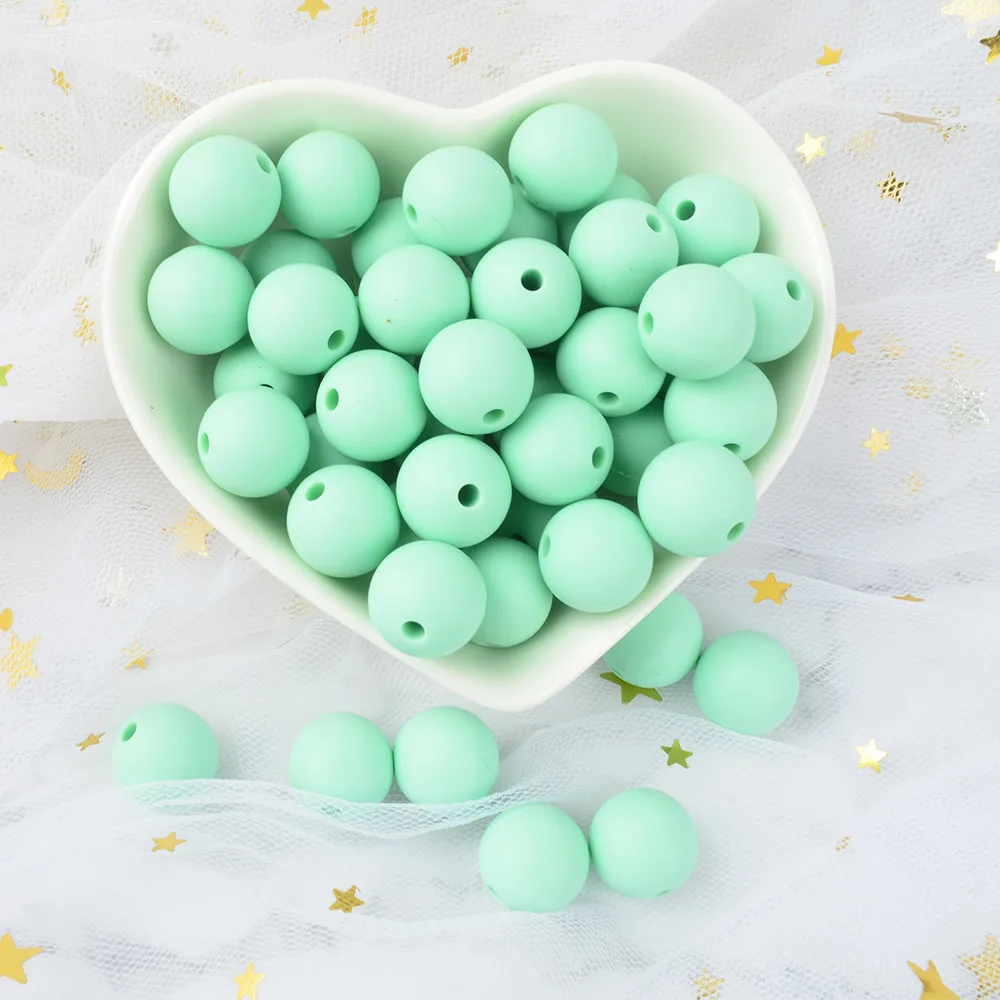 mint LOFCA 30 шт. Силиконовые 12 мм бисер ребенок прорезывание зубов игрушка BPA бесплатно пищевого качества Детские Прорезыватели круглые свободные бусины DIY Уход ювелирные изделия ожерелье - Цвет: mint