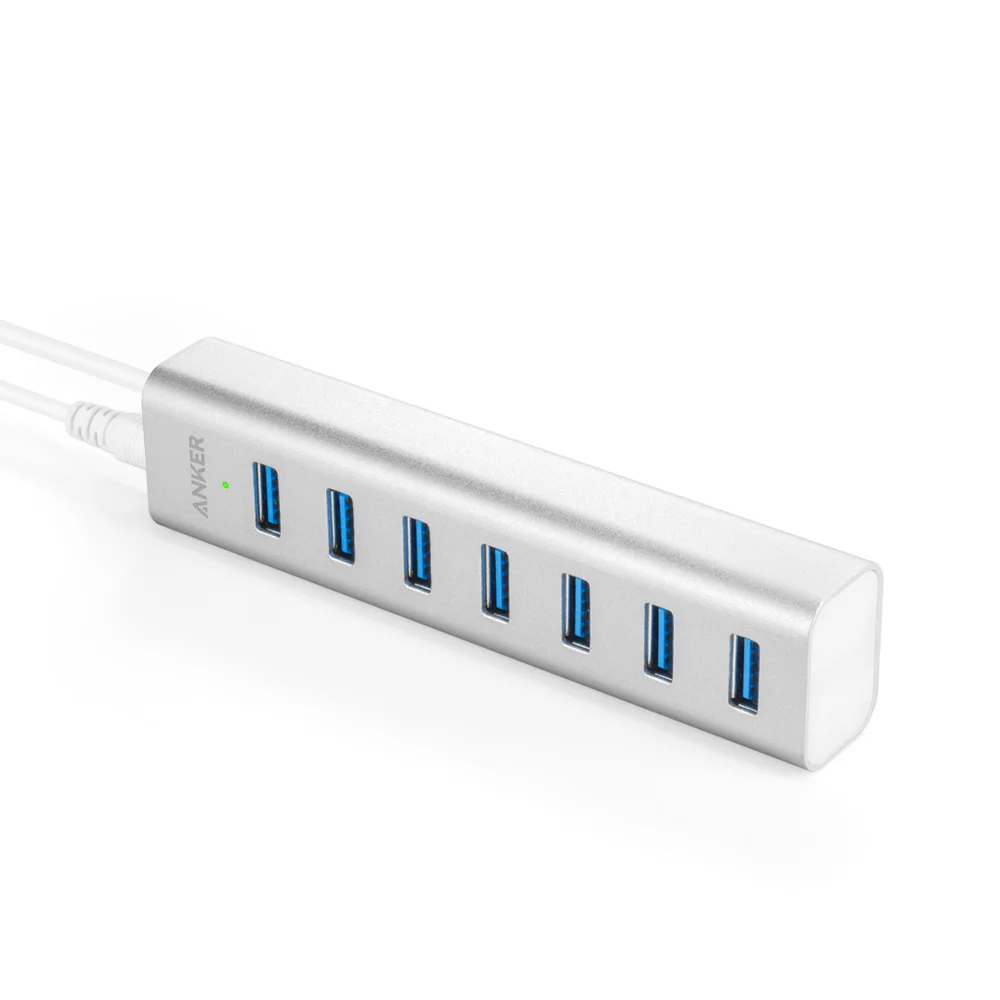 Anker Unibody USB 3,0 7-Порты и разъёмы хаб со встроенным 1.3ft USB 3,0 кабель, в комплекте 5 V/3A Мощность адаптер Мощность ed через порт USB или Мощность розетки