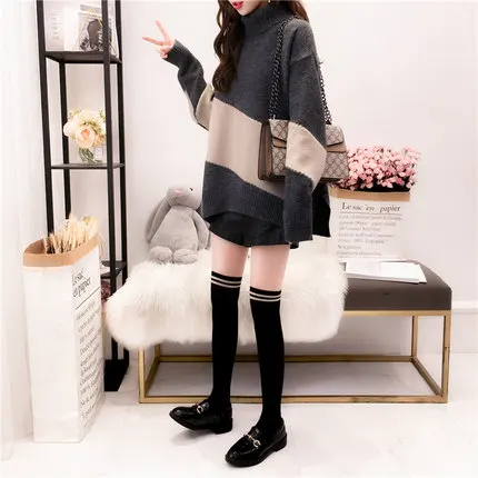 LM19126 Dark Grey H. SA Корейский Осенний модный свитер с высоким воротником и пуловеры Свободные Лоскутные свободные Джемперы серый зимний теплый толстый пуловер - Цвет: LM19126 Dark Grey