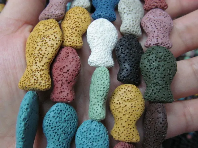 

Wholesale 2strands 18-25mm Lava Volcanic Gem Fish Animals Cream white Dark Green Royal Blue Pink Purple Red Bead