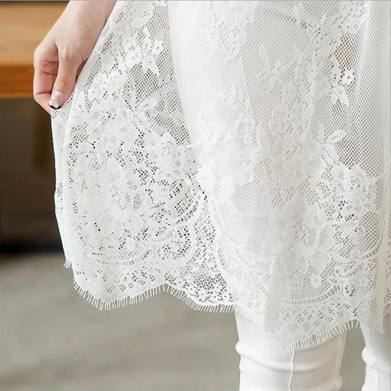 

ROPALIA Summer Elegant Women Sexy Lace Skirts Casual Mesh Tulle Skirt Hollow Out Short A Line Black White Female Skirt