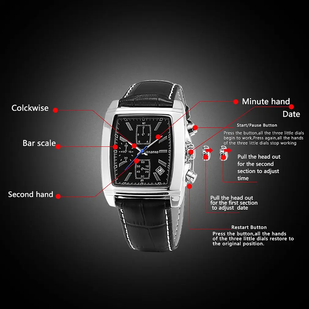 Ananke Для мужчин эксклюзивная кожаный ремешок Повседневное кварцевые часы