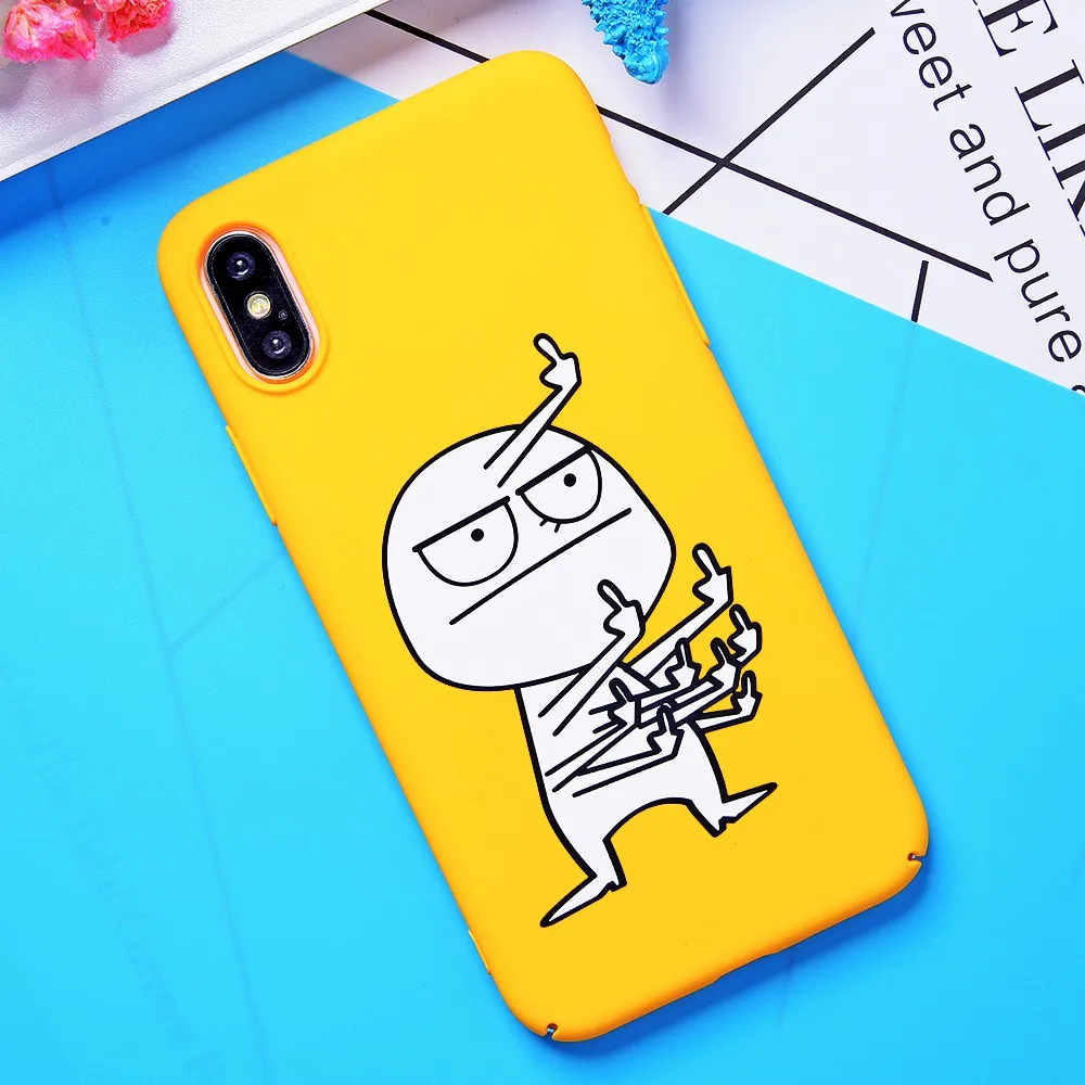 Милый мультфильм чехол для iPhone 7 6 6S 8 плюс Чехол X 10 Забавный средний палец желтый