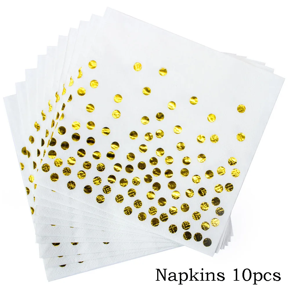 Napkins 10pcs Золотые вечерние одноразовые столовые приборы набор одноразовая бумажная салфетка под тарелку кружку розовое золото розовый для свадьбы День рождения Декор вечерние принадлежности - Цвет: Napkins 10pcs