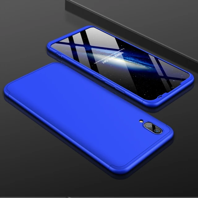 Чехол для VIVO Y91c, роскошный чехол, 3 в 1, полное защитное кольцо, магнитный держатель, ударопрочный корпус для VIVO Y91i Y93s, чехол - Цвет: Синий