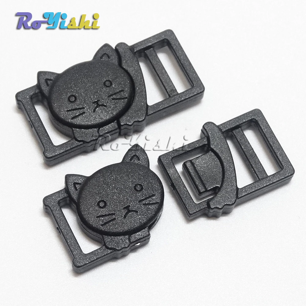 

100pcs/pack 3/8" Cat-Head Plastic Black Safty Breakaway Buckles For Cat Collar Paracord Webbing Garment Accessories