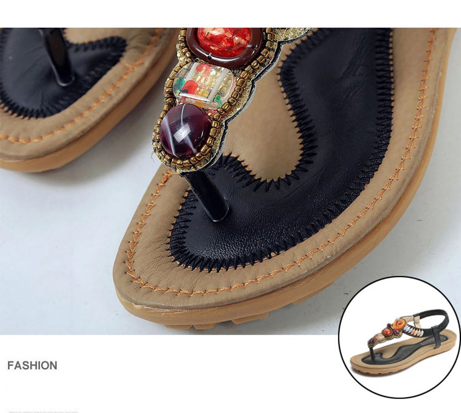 GAORUI Summer Women Sandals 2017 String Bead Flip Flops Elastic Band Casual Flats Shoes For Woman Bohemia Vintage Beach | Обувь