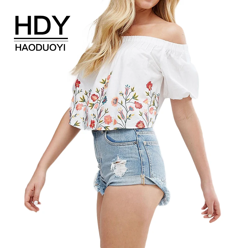 Женская футболка HDY Haoduoyi Летняя Пляжная с открытыми плечами в стиле бохо 2020 |