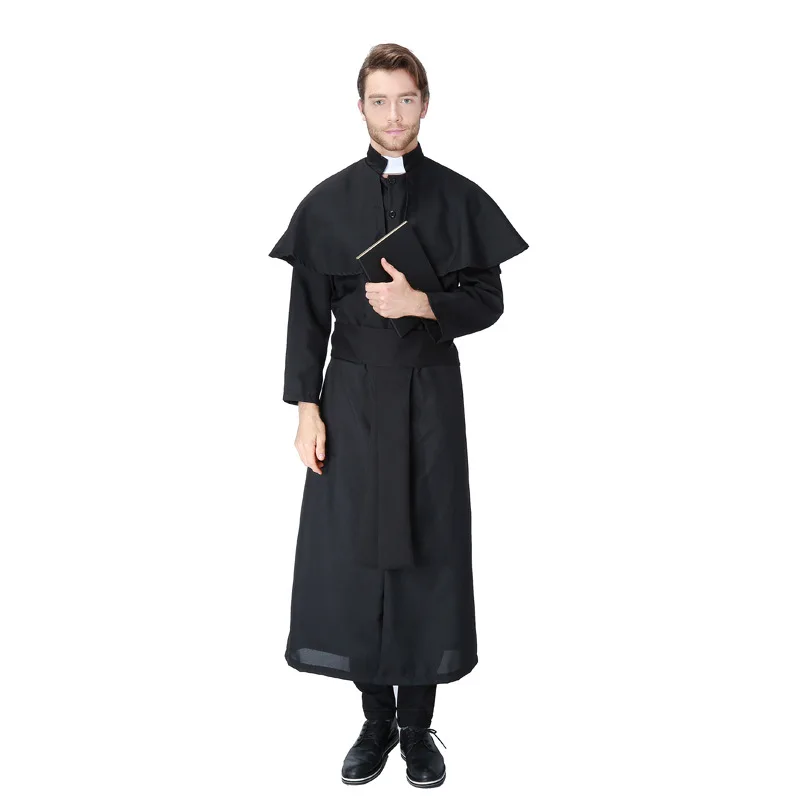 Черный Для мужчин Иисус Миссионерский костюм Priest Кристиан костюмы женщин