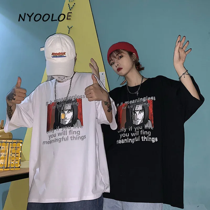 NYOOLO Harajuku винтажный аниме летний с буквенным принтом Футболка Повседневная Уличная футболка с коротким рукавом женская/мужская одежда топы