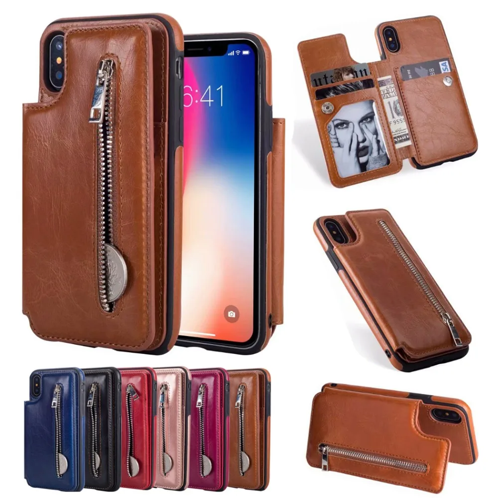 Роскошный чехол кошелек для iPhone X 6 6S 7 8 Plus SE 2020 с держателем карт кожаный накладка