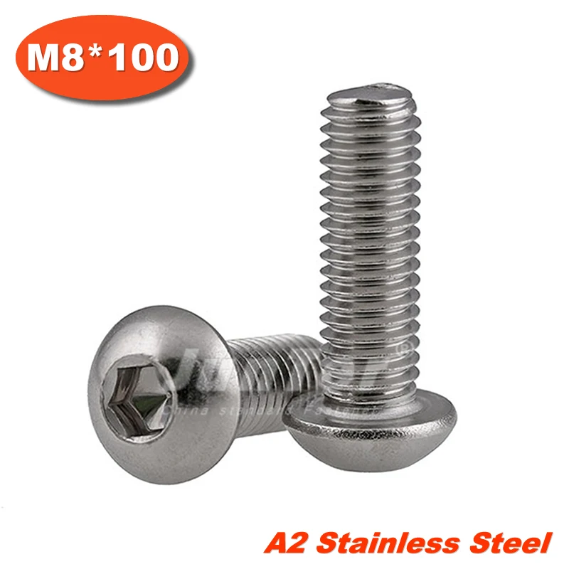 

10pcs/lot ISO7380 M8*100 Stainless Steel A2 Hexagon Socket Button Head Screws