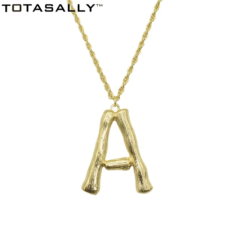 

TOTASALLY Big Bambu Letters Necklace Pendants For Women Golden A-Z 26 Initial Collar Jewelry Alphabet Necklace Bijoux