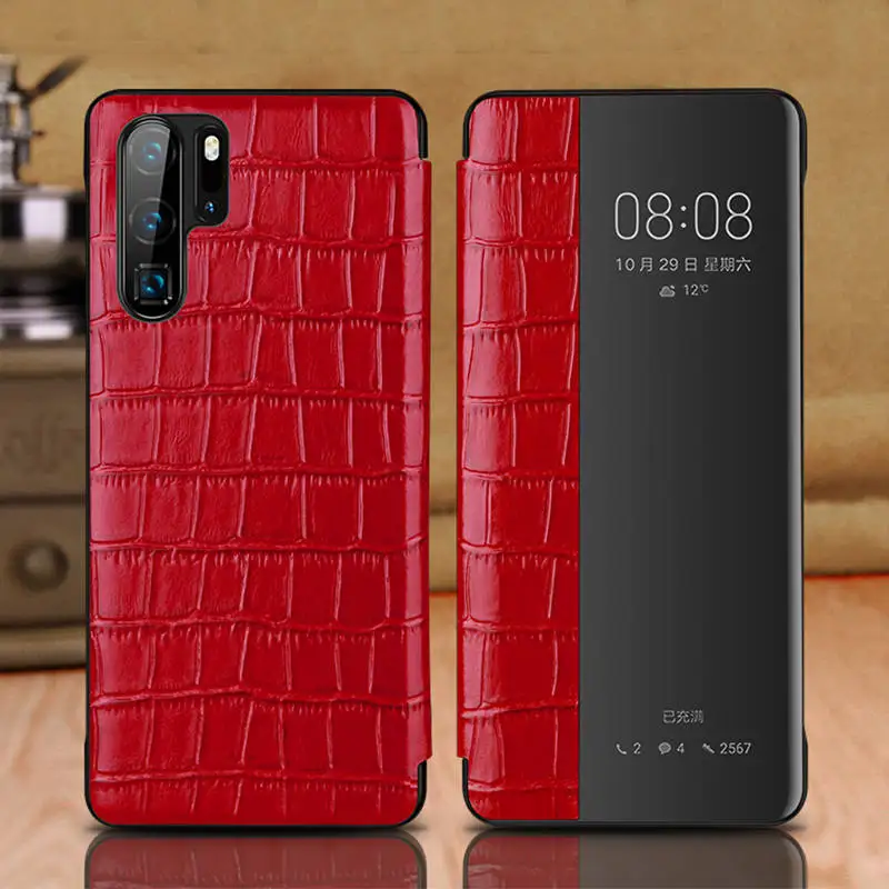 red Чехол из натуральной кожи для huawei P30 Pro, чехол, Wakeup, чехол с окошком, умный Etui Coque, для huawei P30 P30Pro, чехол, Capa - Цвет: red