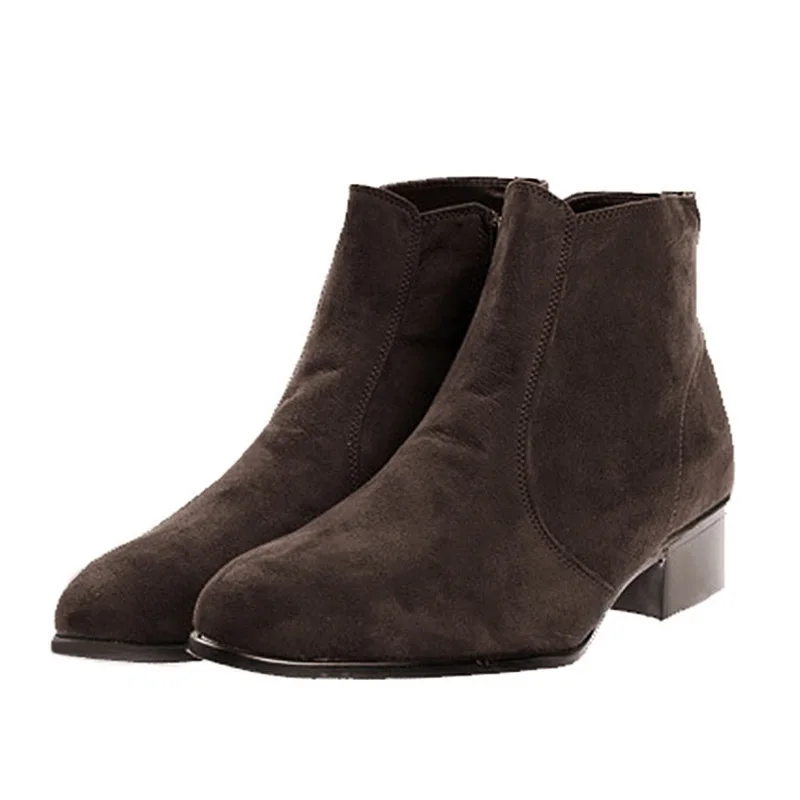 Мужские ботинки челси с высоким берцем ботильоны из флока и нубука острым носком