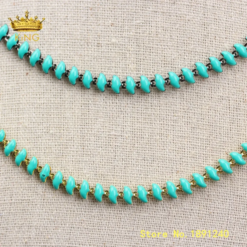 

5meters Turquoises Green Color Enamel Chains Rosary Jewelry,Boomerang Shape Enamel Glass Bead Chain Boho Necklace Findings ZJ339