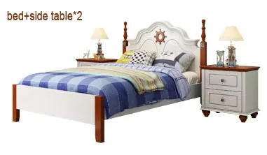 bed with two tables Детские кровати детская мебель белого и голубого цвета из цельного дерева детские кровати детская кроватка кровать bebe Европейский стиль Горячая Новинка; Одежда для мальчиков кровати 120*200 - Цвет: bed with two tables