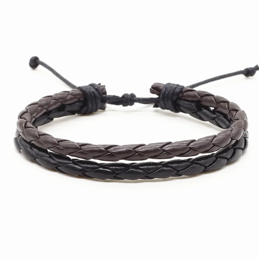 New Arrival Fashion Trendy Handmade 2 Laps Wrap Black Brown Men PU Leather Bracelet For Women Jewelry Accessory Hot Sale | Украшения и