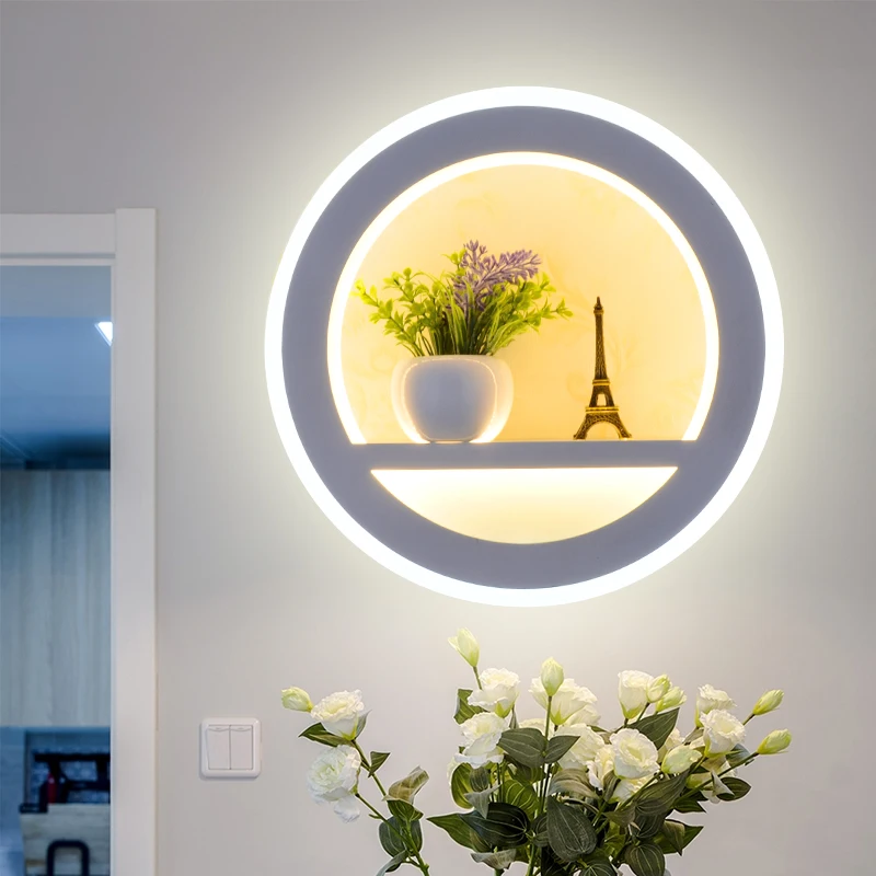 18W LED Wall Sconce Light Fixture Acrylic Circle Lamp Indoor Lighting Bedroom Living Room White shell Pure White+Warm White