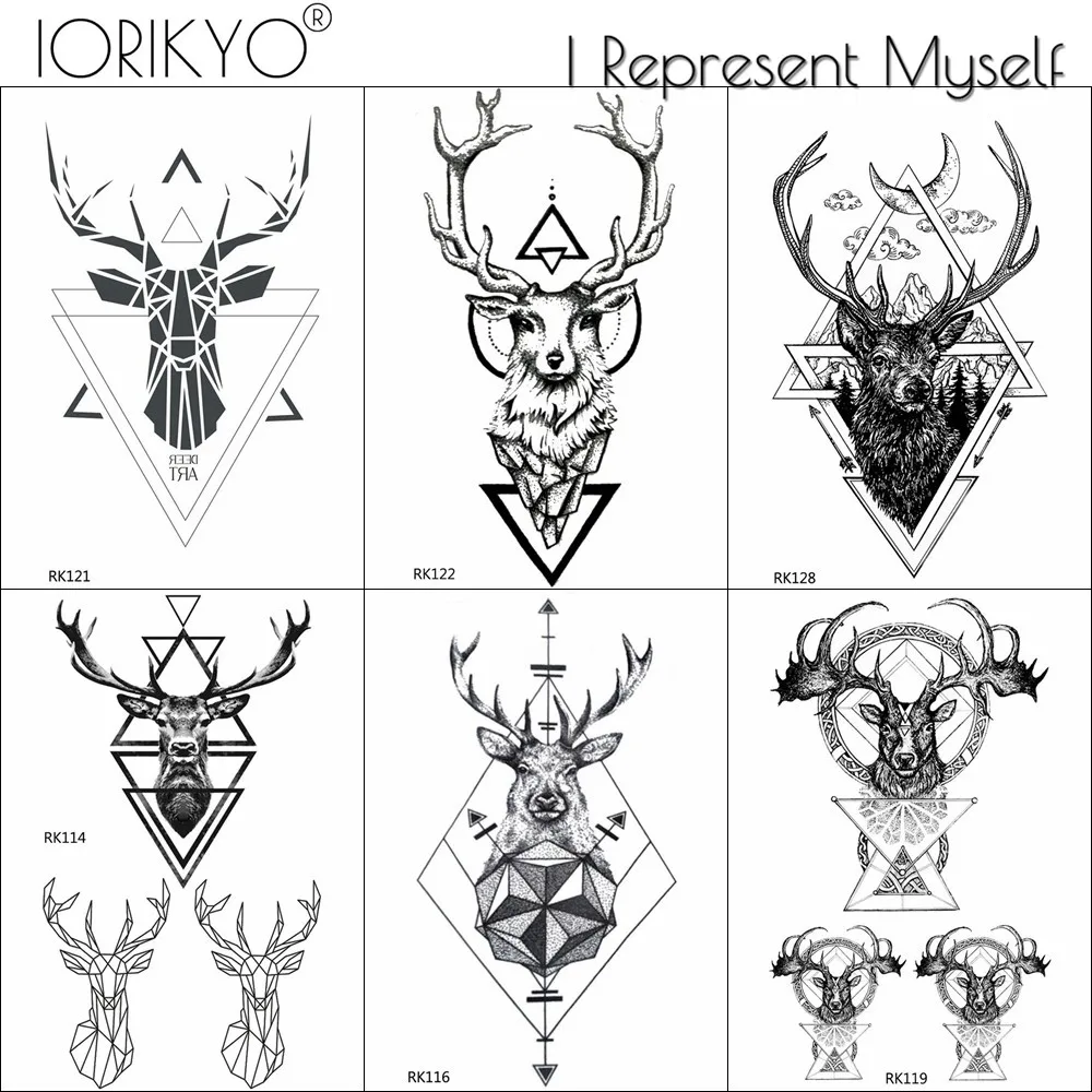 IORIKYO Для мужчин самоклеющиеся олень временная татуировка женский черный черного