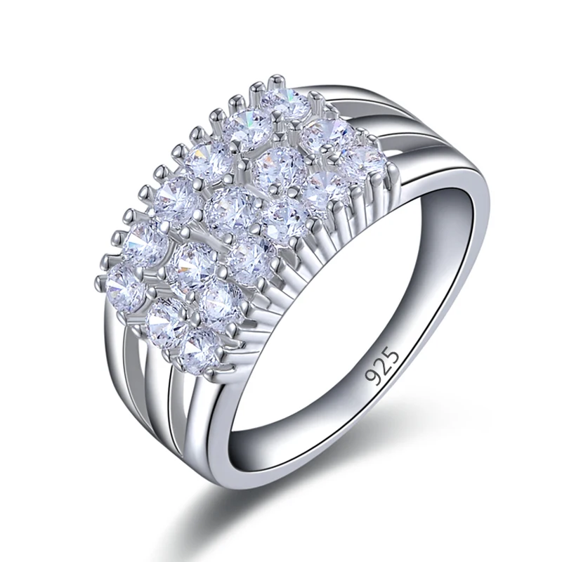 Hot 3 Rows Full Clear CZ Crystal Rings 925 Sterling Silver Wedding Engagement For Woman Fashion Bridal Bague Anillos | Украшения и