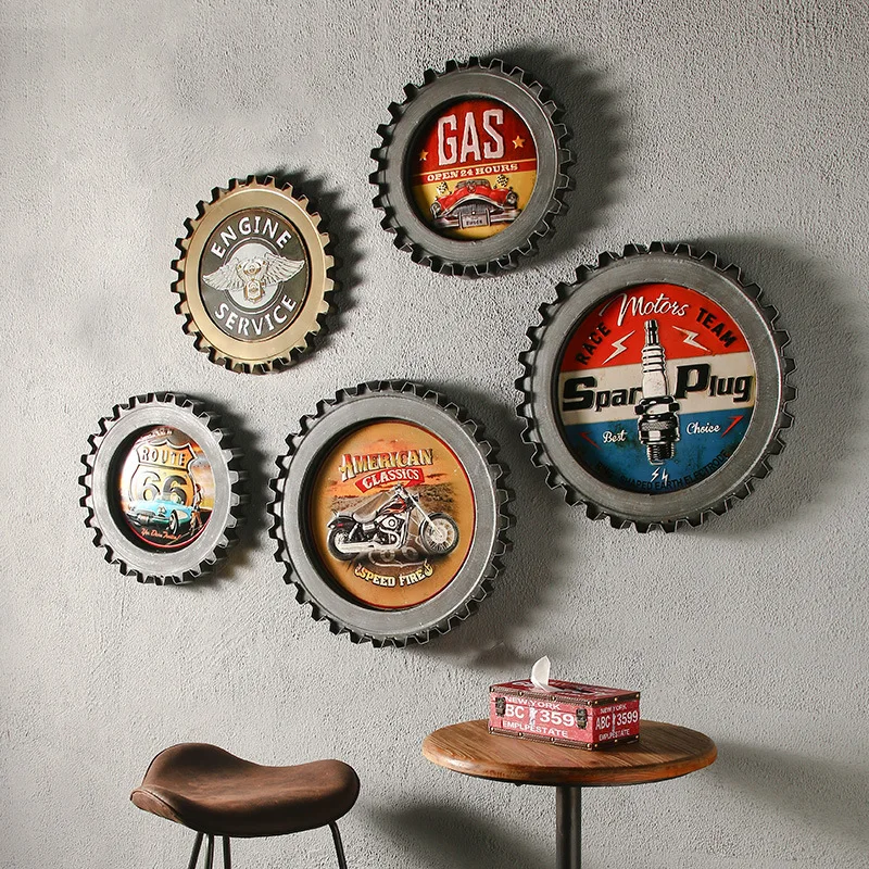 Iron Gear with LED Light Novelty Remote Control Vintage Gear Hanging Restaurant Cafe Shop Decor Home Living Room Wall Decoration