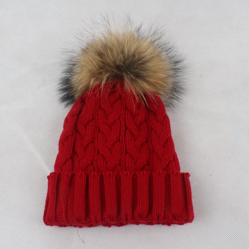 Женские хлопковые шапочки Skullies шапки 15 см из меха енота помпон шапка женская