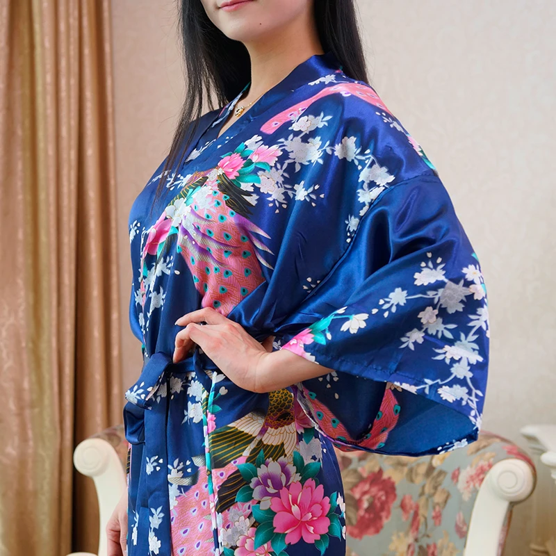 Элегантное повседневное горячее цветочное атласное кимоно для сна длинное