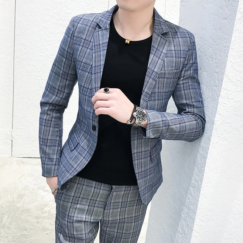 Новинка 2019 клетчатый маленький костюм для ночного клуба мужские костюмы