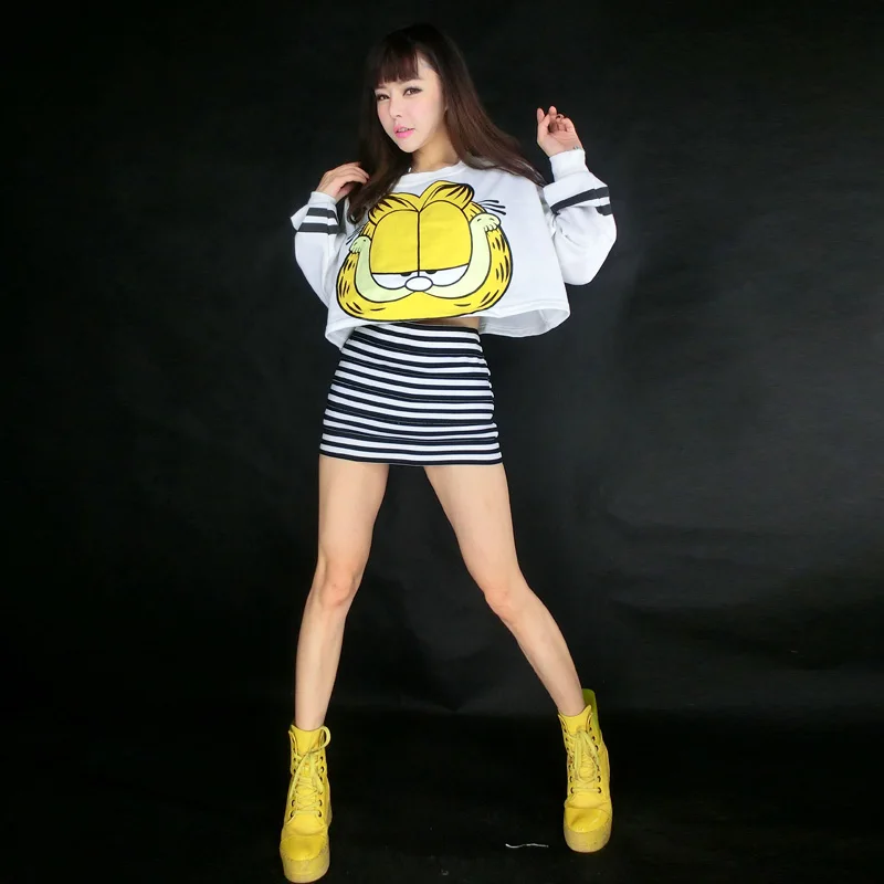 Горячие продажи летний новый 2017 женщин костюм Гарфилд мультфильм печати топы