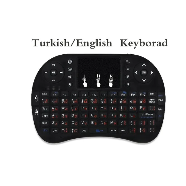 Turkish n English Портативная беспроводная мини-клавиатура 2,4 ГГц тачпад с приемником Android tv Box арабский Немецкий Русский Турецкий Язык опционально - Цвет: Turkish n English