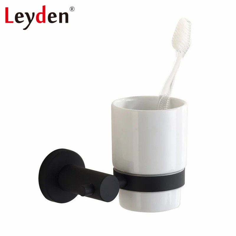 

Leyden Black 304 Stainless Steel Toothbrush Tumbler Holder Wall Mounted Cup Tumbler Holders Cup Hanger Rack Bathroom Accessories