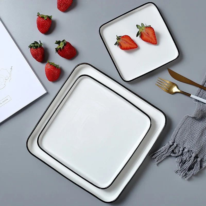 Тарелка керамическая домашняя квадратная 8 дюймов 4 шт. посуда для фруктов | Дом и
