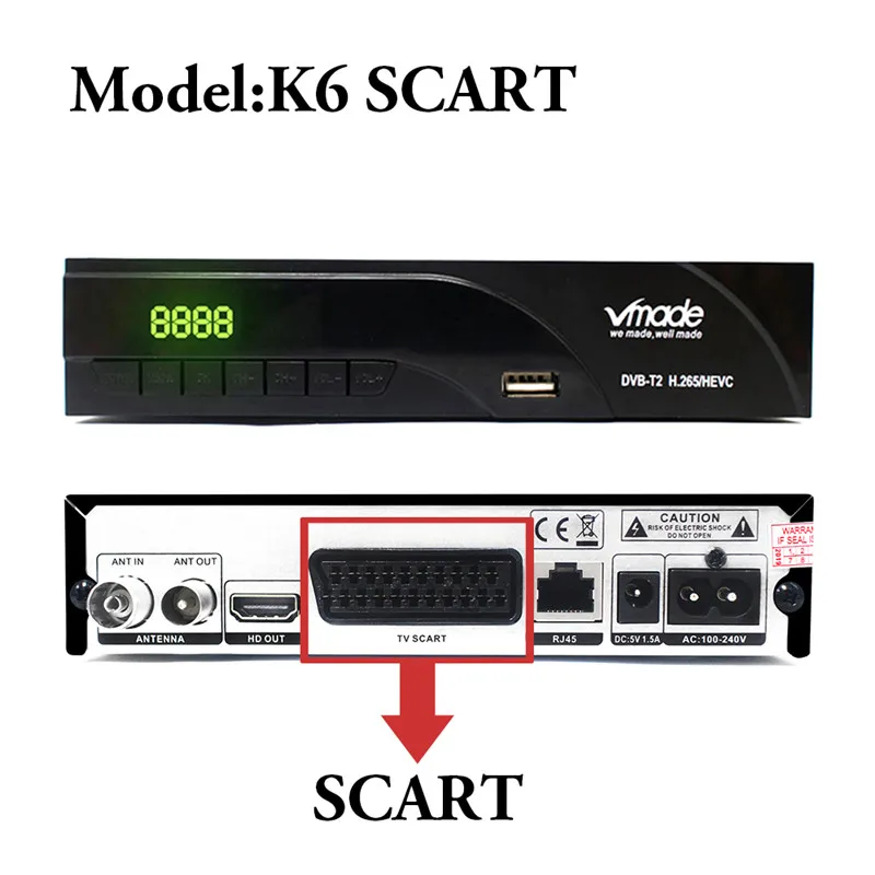 Vmade Горячая ТВ тюнер DVB-T2 HD цифровой наземный приемник Поддержка H.265 MPEG4 Dolby AC3 встроенный RJ45 сетевой приставка - Цвет: K6 Scart