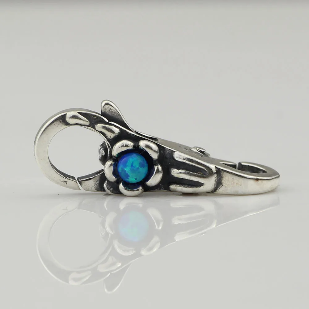 S925 Sterling Silver Blue Opal Rock Lobster Button Diy Jewely Charms Fit European Troll Bracelet Beads for Jewelry Making | Украшения и