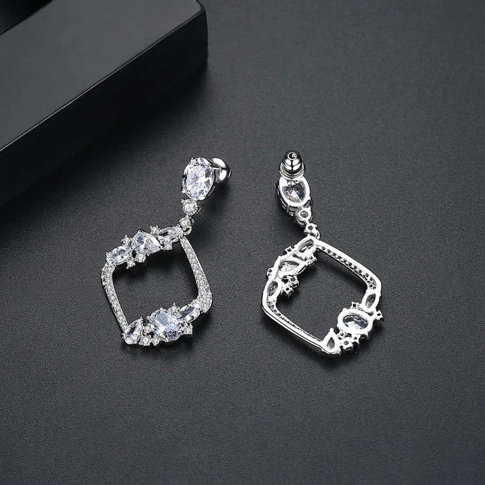 LUOTEEMI Elegant Square Hollowed Drop Earrings for Women Wedding Party Paved AAA CZ Fashion Jewelry Aretes Christmas Gift | Украшения и