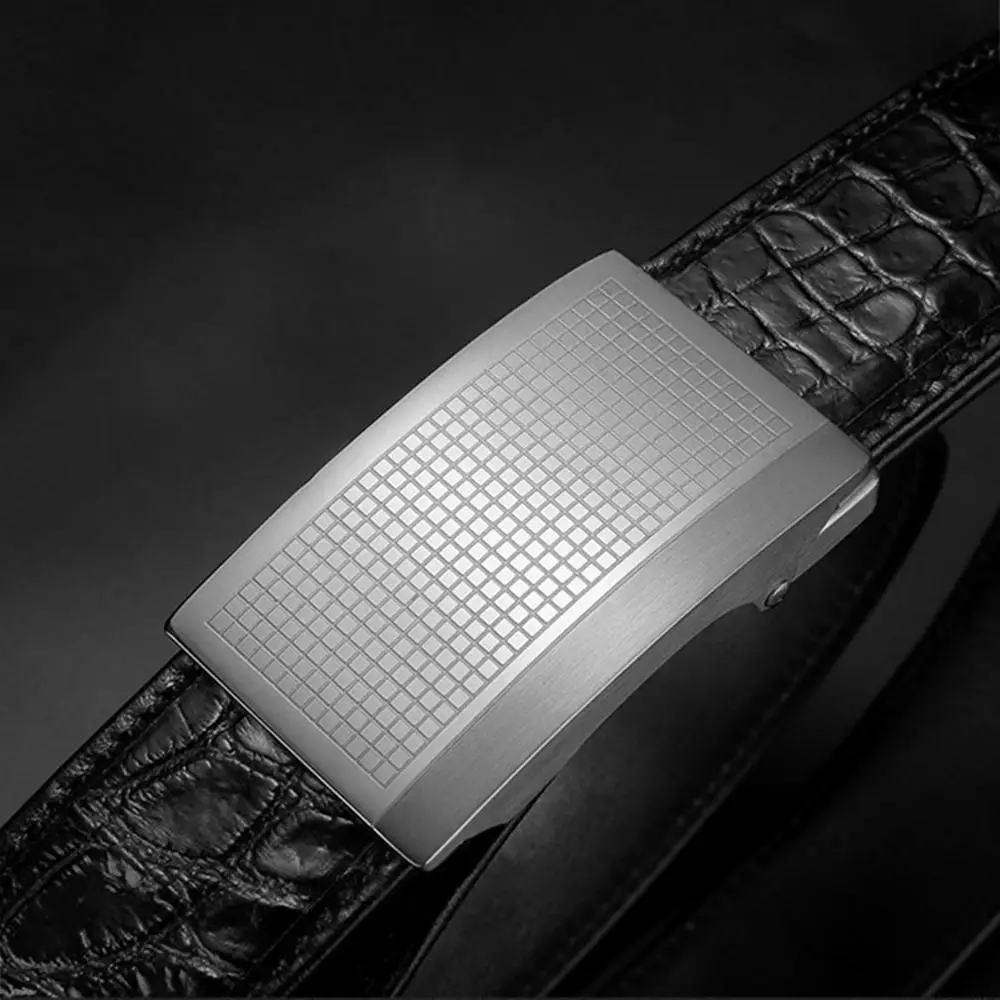 Black Sliver Buckle FAJARINA, высокое качество, Крокодиловая Кожа, ремни из нержавеющей стали, автоматическая пряжка, модный ремень, для мужчин, 33 мм, широкий, роскошная упаковка, EYFJ14 - Цвет: Black Sliver Buckle