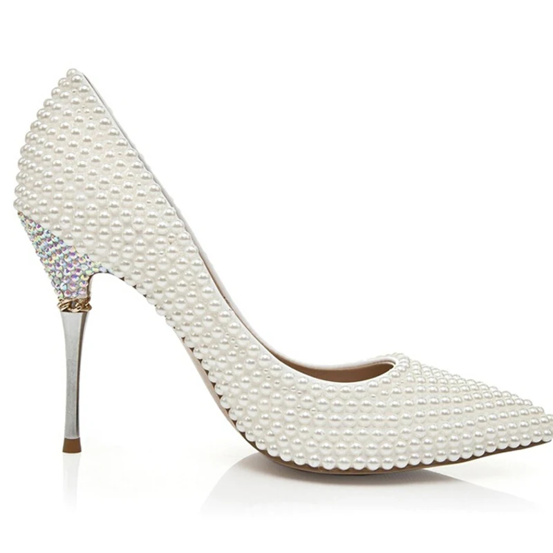 Роскошные свадебные туфли с жемчугом и острым носком в европейском американском