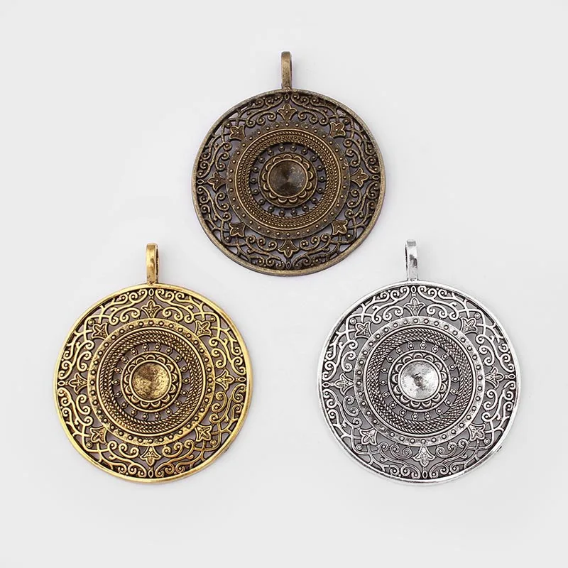 Кулон из тибетского серебра/бронзы/золота 2 шт. большой круглый цветок мандалы