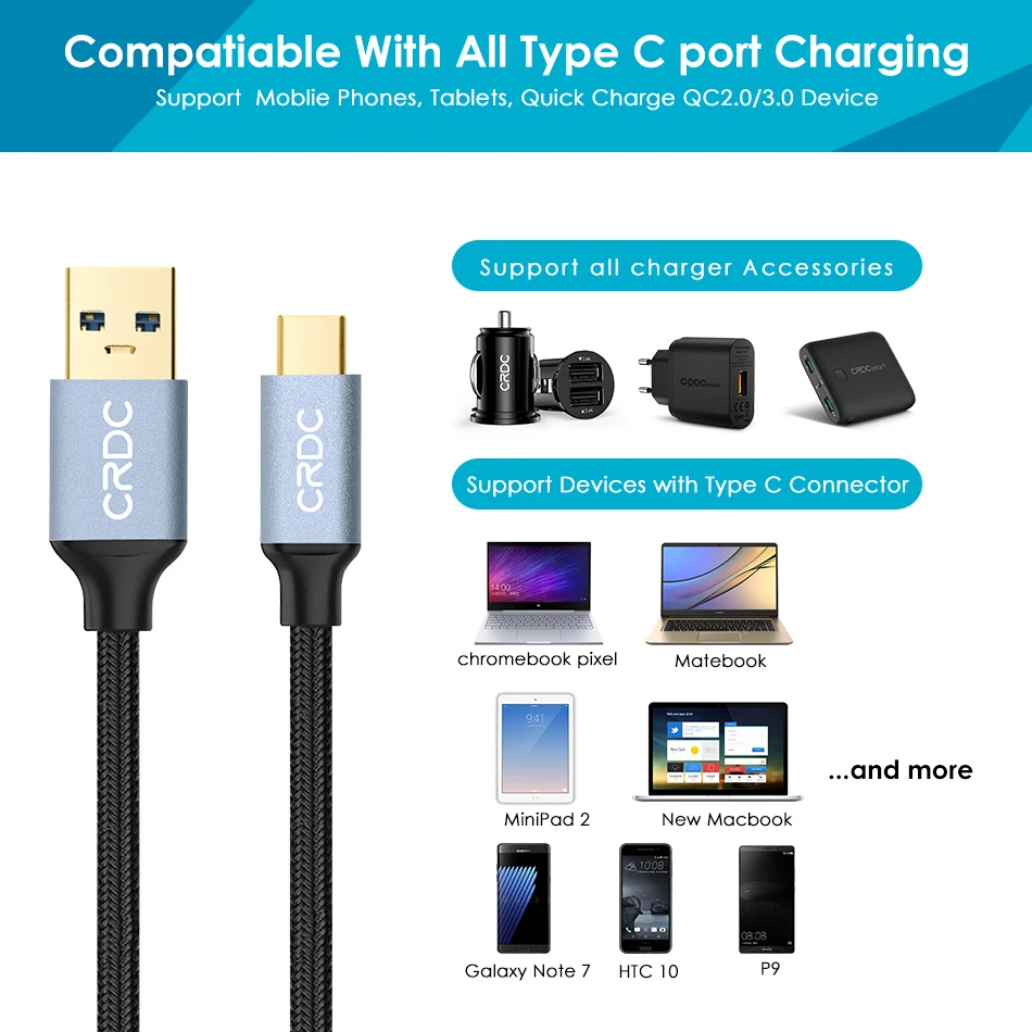 CRDC USB C Cable Type Braided Type-C Fast Charging Data Mobile Phone for Samsung Galaxy S9 note 8 Xiaomi mi 7 USB-C | Мобильные