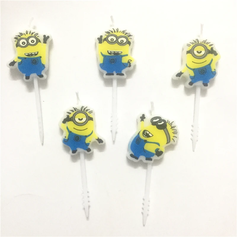 5pcs/set Yellow Mini Cartoon Theme Candle Birthday Cake Party Supplies Wedding Decoration | Дом и сад