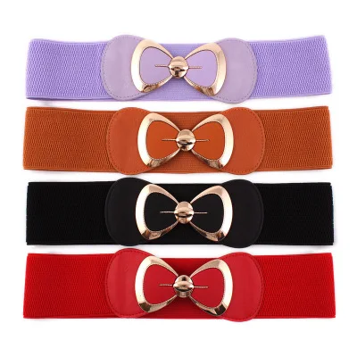 

Hot sale women Butterfly Bow bowknot buckle waistband wide elastic stretch waist belt for women dress accessor